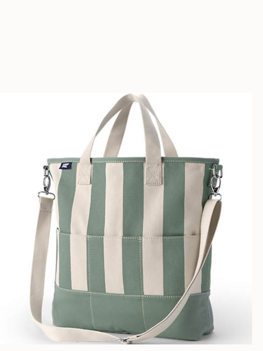 Lands' End Striped Canvas Tote in Sage & Cream - Picture 2 of 8